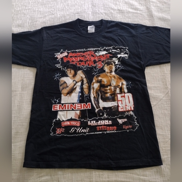 Eminem 50 Cent Anger Management Tour 3 2005 T-shirt Rare Holes On Shoulder